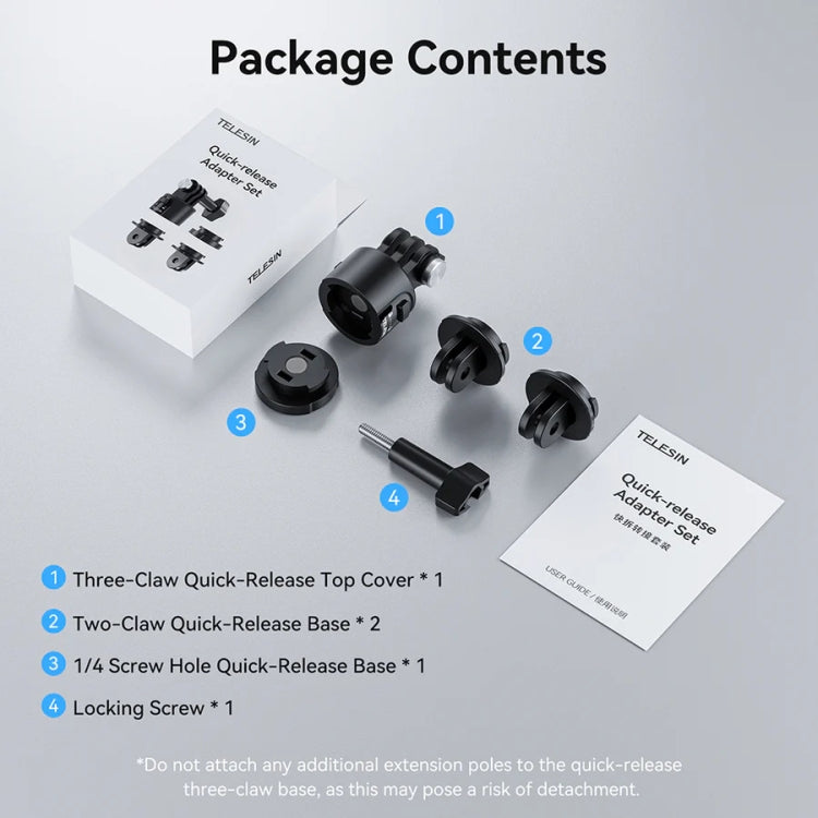 TELESIN CQM-001 Universal Magnetic Quick Release Adapter Kit For Sports Cameras - Black