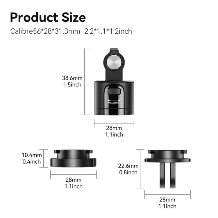TELESIN CQM-001 Universal Magnetic Quick Release Adapter Kit For Sports Cameras - Black