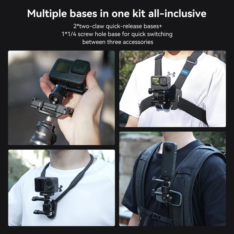 TELESIN CQM-001 Universal Magnetic Quick Release Adapter Kit For Sports Cameras - Black