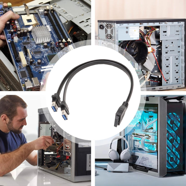 80cm Motherboard USB3.0 Panel Cable Front 19Pin To Dual-Port A Female Data Flat Cable