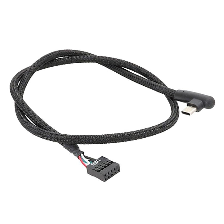 60cm Motherboard USB 9Pin To Type-C Elbow Data Cable Braided Network Cable - Black