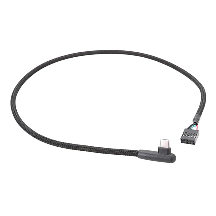 60cm Motherboard USB 9Pin To Type-C Elbow Data Cable Braided Network Cable - Black