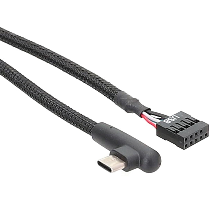 60cm Motherboard USB 9Pin To Type-C Elbow Data Cable Braided Network Cable - Black