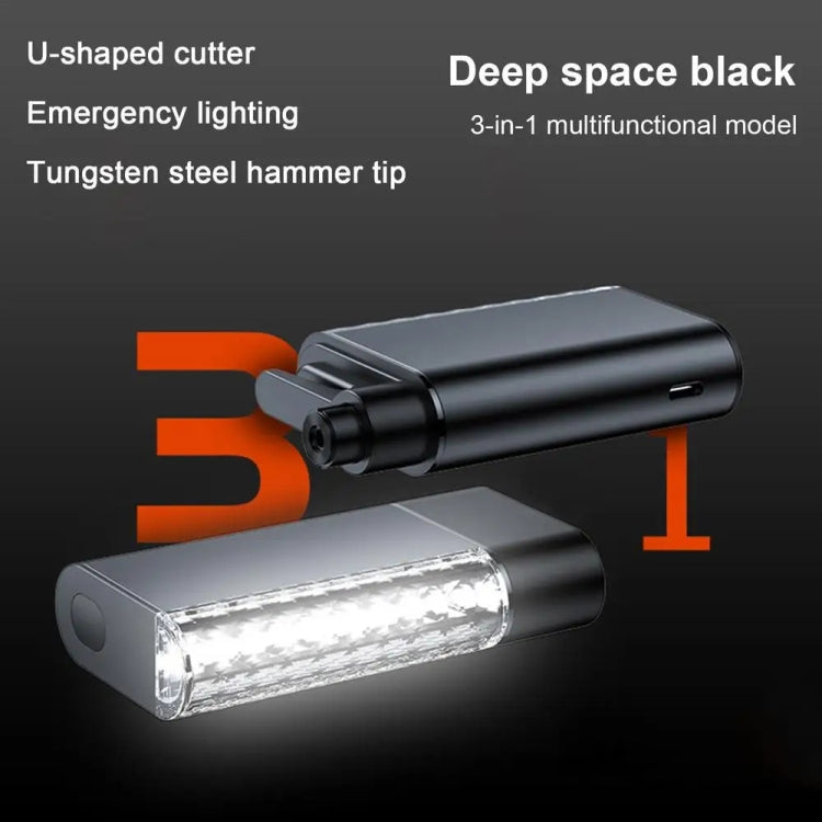 3 In 1 Car Safety Hammer Flashlight Emergency Light With Alarm - Black