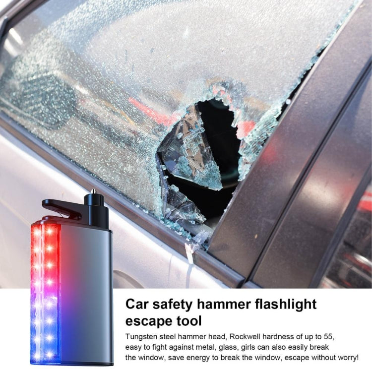 3 In 1 Car Safety Hammer Flashlight Emergency Light With Alarm - Black
