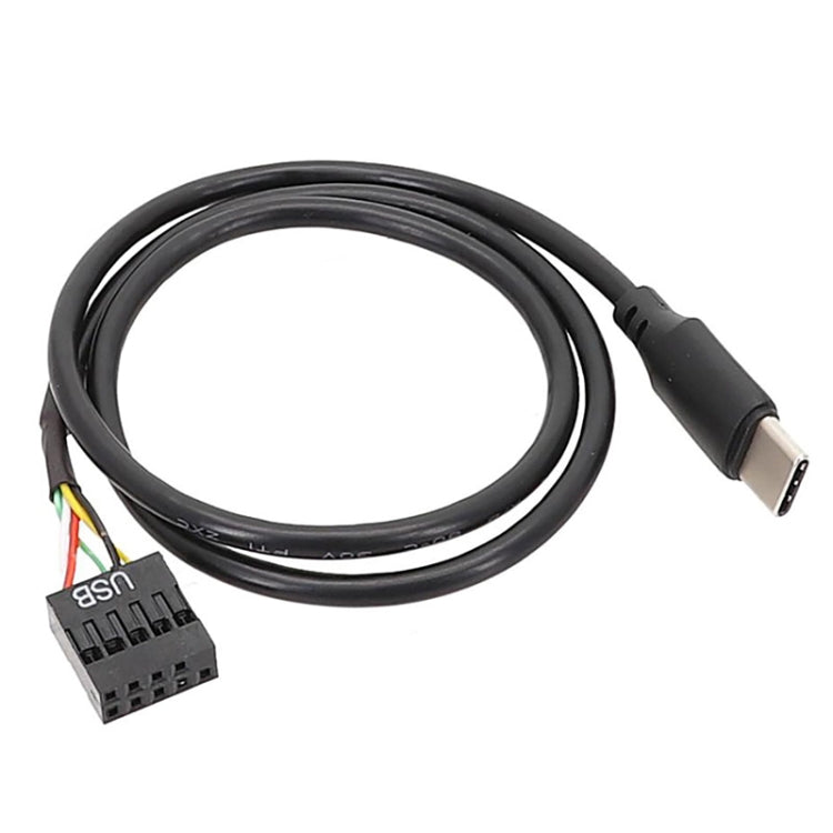 50cm Motherboard USB 9Pin To Type-C Straight Data Double Shielded Cable - Black