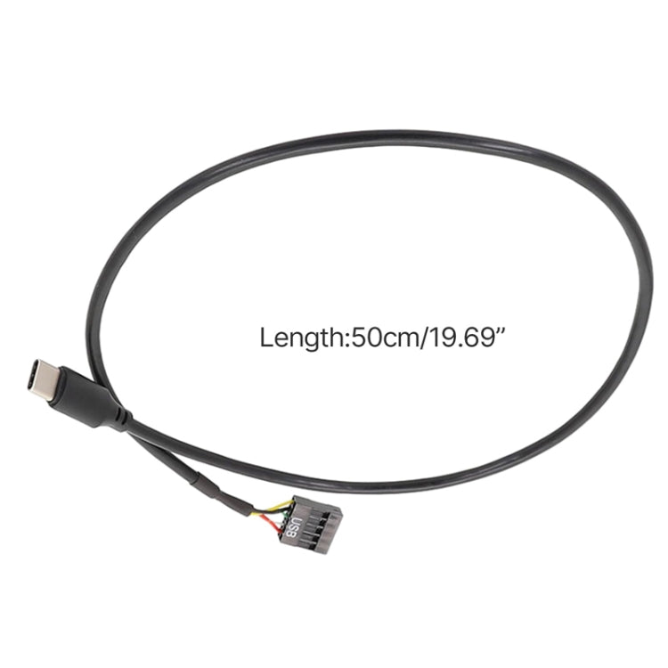50cm Motherboard USB 9Pin To Type-C Straight Data Double Shielded Cable - Black