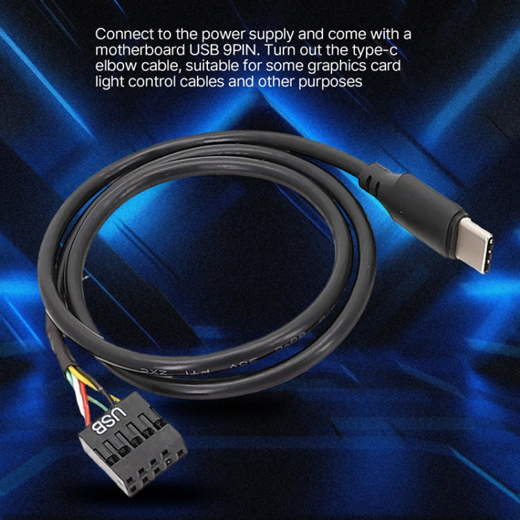 50cm Motherboard USB 9Pin To Type-C Straight Data Double Shielded Cable - Black