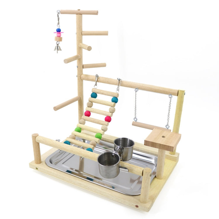 Bird Playground Parrot Playstand Perch Wooden Stand with Feeding Cups