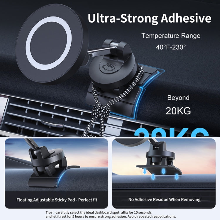 Center Console 360 Rotating Magnetic Car Phone Holder Zinc Alloy Automotive Navigation Bracket - Black