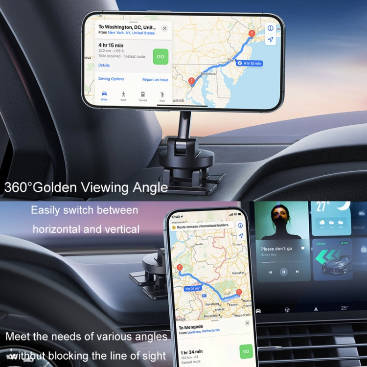 Center Console 360 Rotating Magnetic Car Phone Holder Zinc Alloy Automotive Navigation Bracket - Black