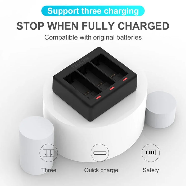 TELESIN GP-BCG-902 Battery 3 Slots Charger For GoPro HERO12 Black / HERO11 Black / HERO10 Black / HERO9 Black