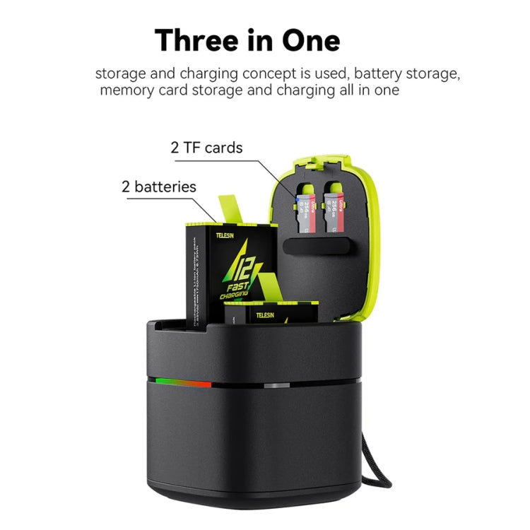 TELESIN GP-FCK-B11 Fast Charged Battery Storage Charging Box For GoPro HERO12 Black / HERO11 Black / HERO10 Black / HERO9 Black - Single Charging Box