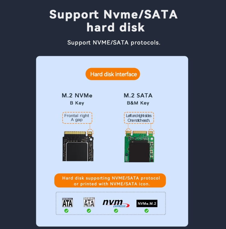 RGB Dual NVME or Dual SATA Blueendless M.2 Dual-Slot Hard Drive Base Solid State Hard Drive Box, US Plug