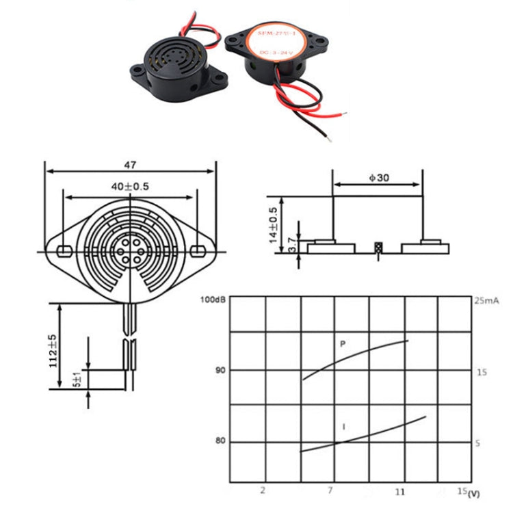 SFM-27 DC3-24V Active Buzzer High Decibel Piezo Buzzer Continuous Sound Alarm