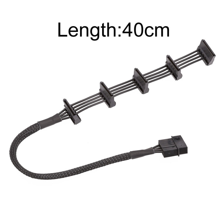 40cm 18AWG Large 4Pin Sleeve Grid 1 To 5 SATA Hard Drive Cage Cable
