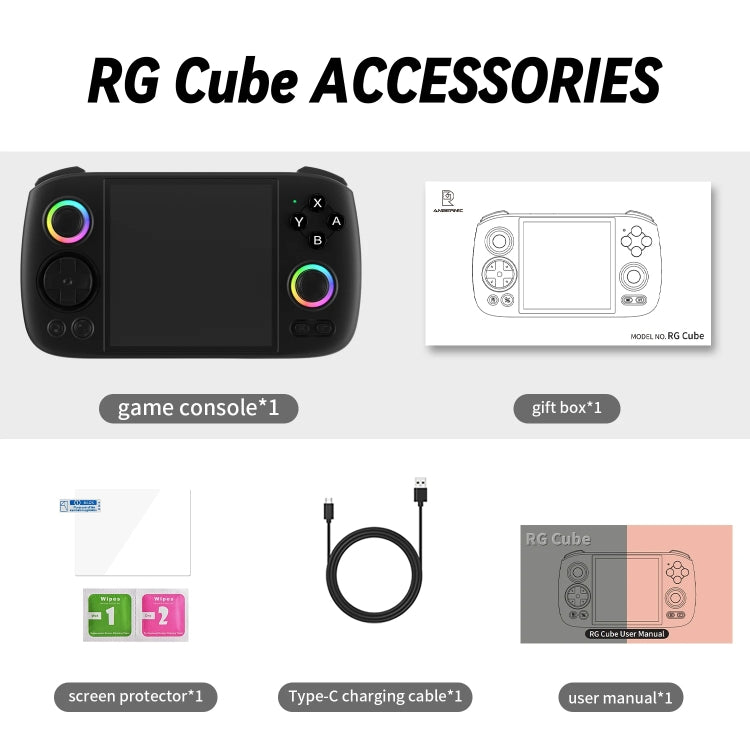 ANBERNIC RG Cube Retro Handheld Game Console With 3.95 Inch Screen T820 CPU Android 13 RGB Light 8+128G - Black