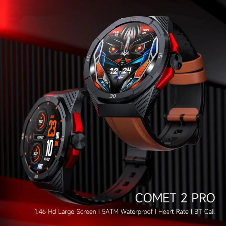 LOKMAT COMET2 PRO 1.46-Inch 5ATM Waterproof Bluetooth Call Smart Watch, Color: Black Leather