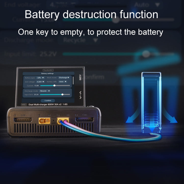 ToolkitRC M8D Colored Screen Dual Drone Aerial Powerful Balance Battery Charger - Black