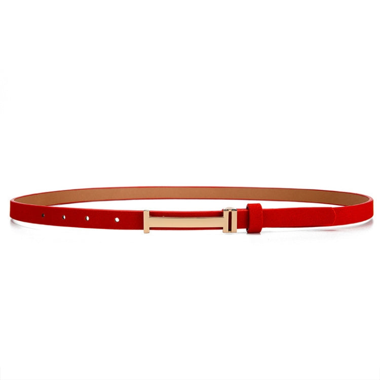 100cm Women Adjustable Leather Decorative Belt Casual Jeans Gold Buckle Thin Belt