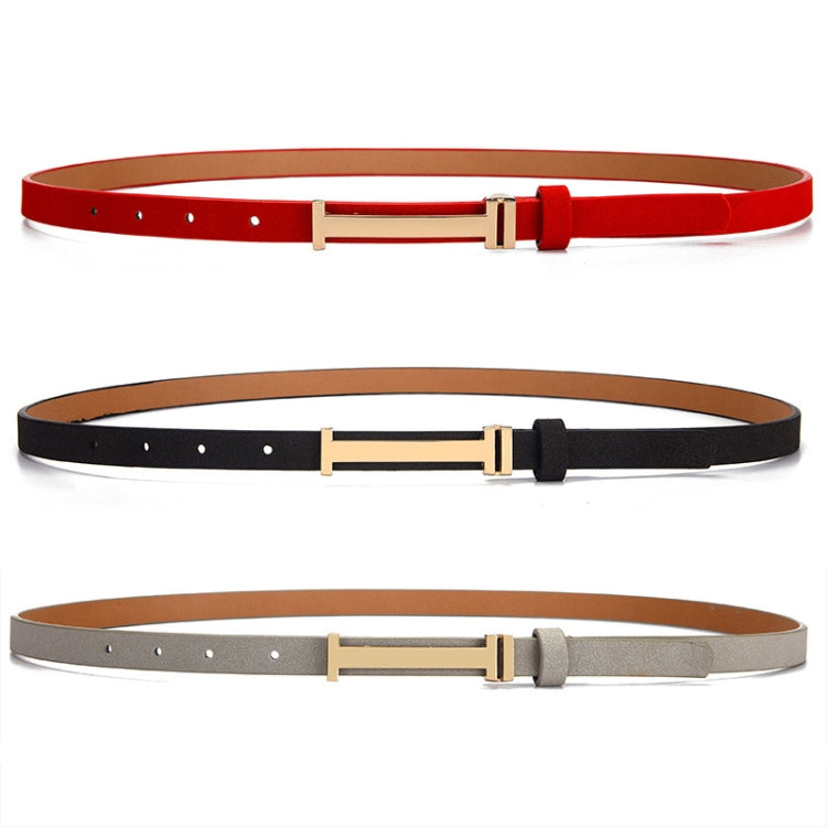 100cm Women Adjustable Leather Decorative Belt Casual Jeans Gold Buckle Thin Belt