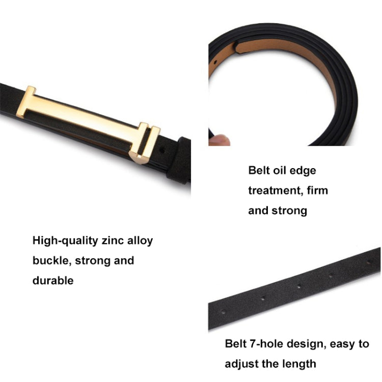 100cm Women Adjustable Leather Decorative Belt Casual Jeans Gold Buckle Thin Belt