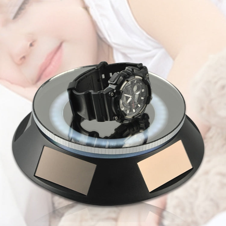 14cm  Solar Energy Spinning Display Stand with LED Light for Jewelry Crystal Product Display, Style: Black Transparent