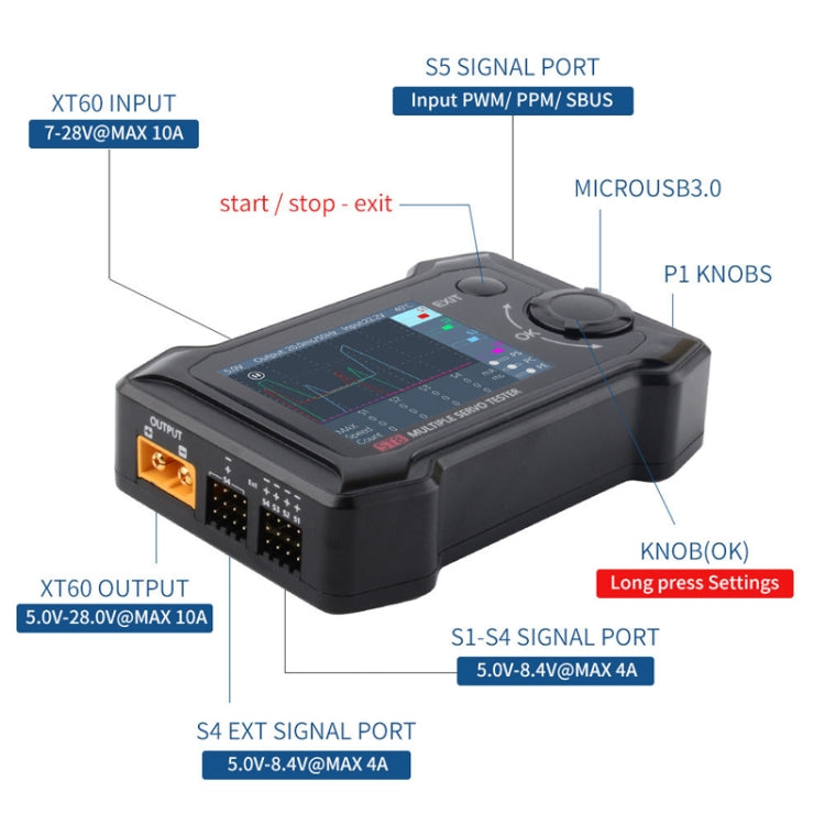 ToolkitRC ST8 Multi-Channel Servo Tester Signal Test Current Collector - Black