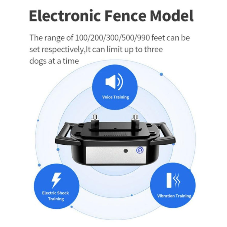 1 Drag 2 Pet Electronic Fence Wireless Dog Trainer Smart Electric Shock Dog Collar - Black