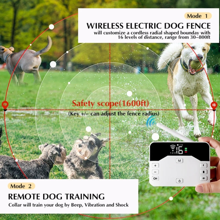 1 Drag 3 Pet Electronic Fence Wireless Stop Barker Outdoor Dog Collar Remote Control Dog Trainer