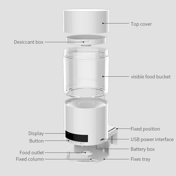 USB Direct Plug / Battery Dual-Use Automatic Fish Feeder Timing Dosing Feeder - White