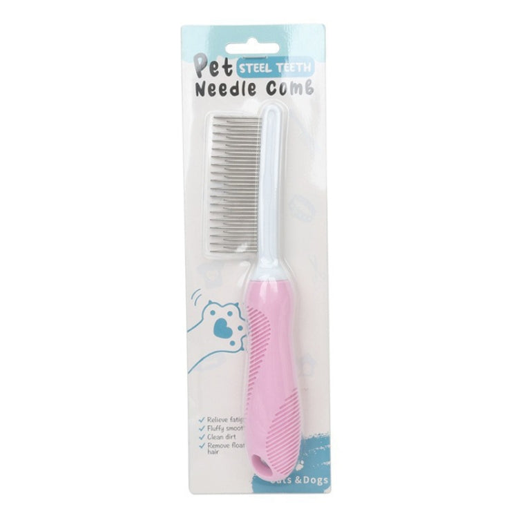 Pet Cats Grooming Needle Comb Dogs De-Floating Hair Cleaning Comb, Style: Long And Short Teeth  - Pink