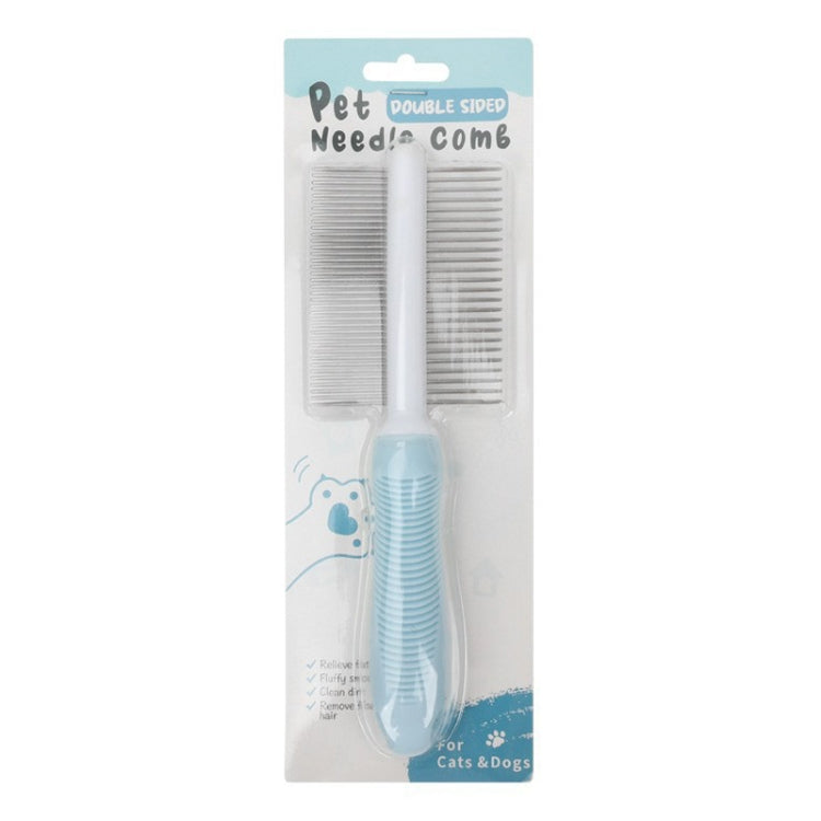 Pet Cats Grooming Needle Comb Dogs De-Floating Hair Cleaning Comb, Style: Two-side Teeth  - Blue