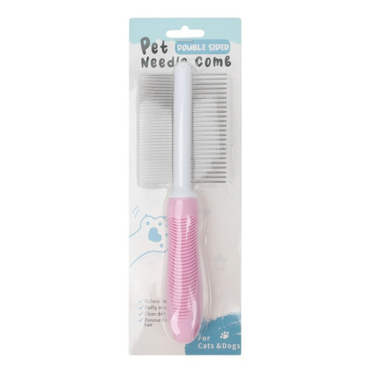 Pet Cats Grooming Needle Comb Dogs De-Floating Hair Cleaning Comb, Style: Two-side Teeth  - Pink