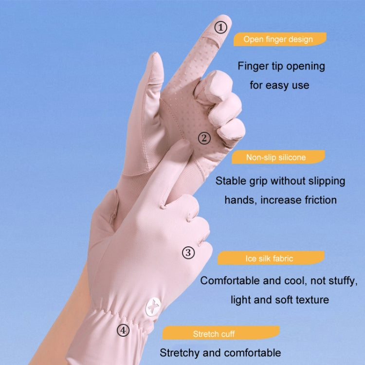 1pair Summer Thin Ice Silk Anti-Slip Sunscreen Sport Riding Finger Gloves, Size: One Size