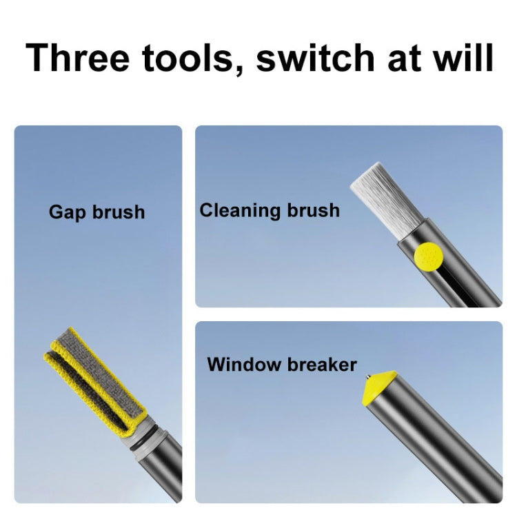 3-In-1 Car Air Outlet Double-Head Cleaning Brush Multi-Functional Detail Brush With Hammer - Grey
