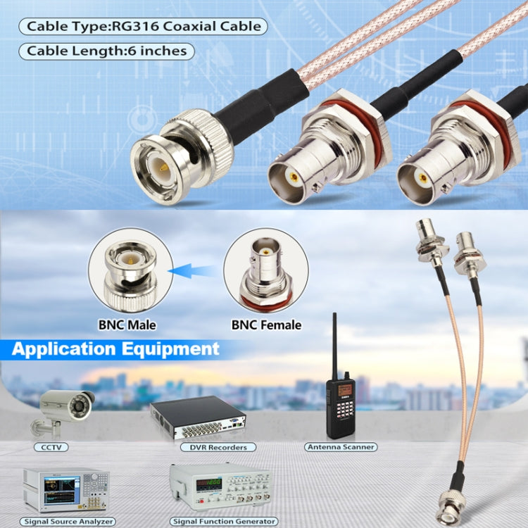 30cm BNC Male To Dual BNC Female RG316 Wire Coaxial Connector