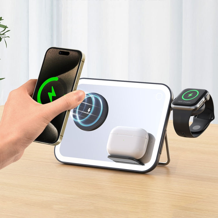 7.5W 3-in-1 MagSafe Magnetic Folding LED Makeup Mirror Night Light Wireless Charger