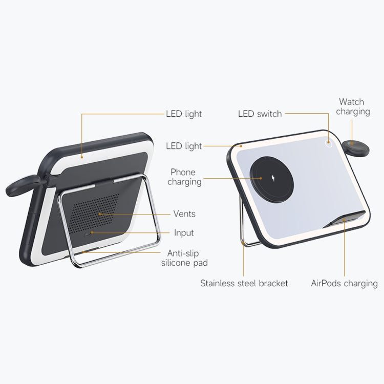 7.5W 3-in-1 MagSafe Magnetic Folding LED Makeup Mirror Night Light Wireless Charger