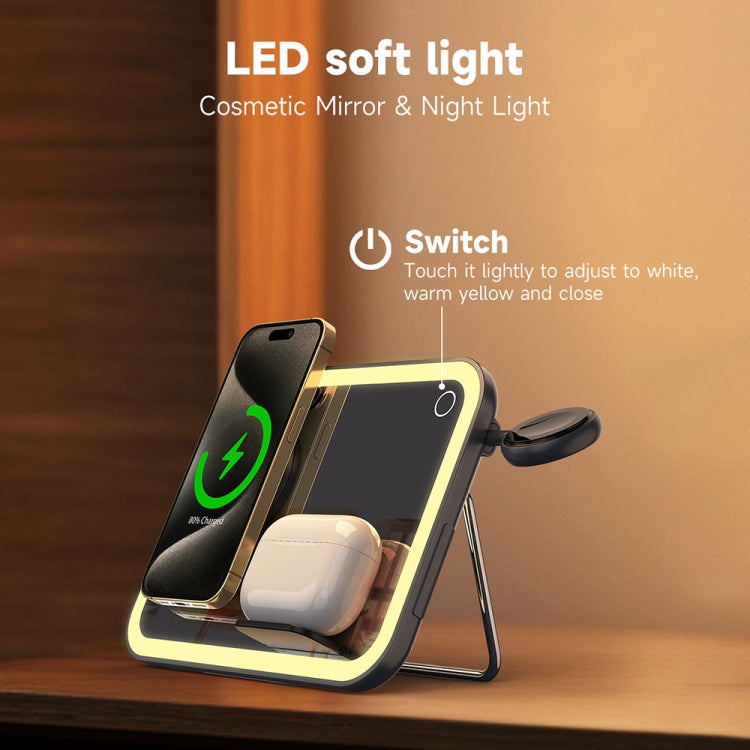 7.5W 3-in-1 MagSafe Magnetic Folding LED Makeup Mirror Night Light Wireless Charger