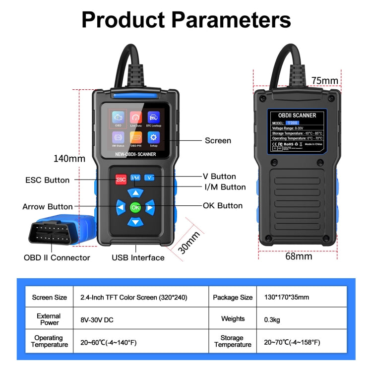 Automobile Fault Diagnostic Instrument OBD2 Engine Tester ELM327 - T200