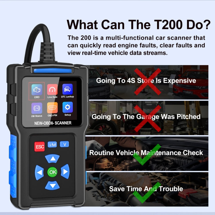 Automobile Fault Diagnostic Instrument OBD2 Engine Tester ELM327 - T200