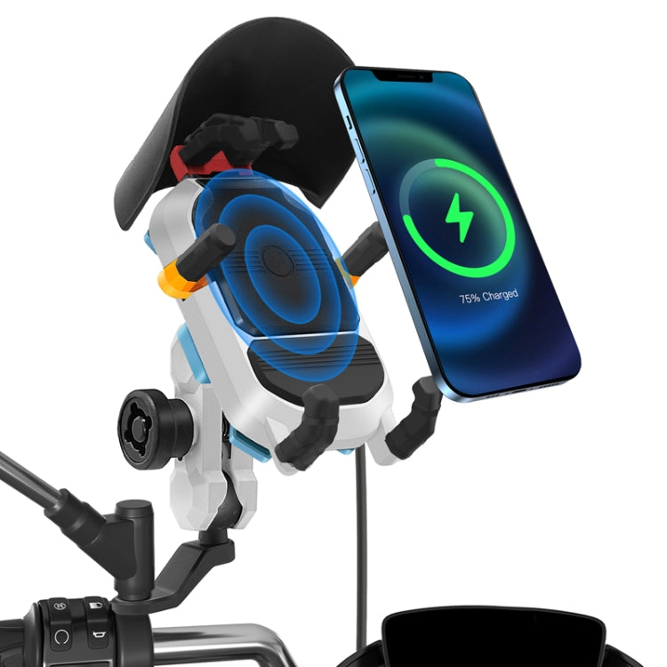 15W Wireless Fast Charging Colorful Motorcycle Shock Absorption Phone Holder - Mirror Mount Type