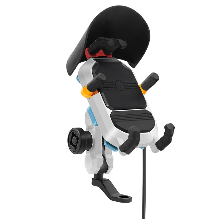 15W Wireless Fast Charging Colorful Motorcycle Shock Absorption Phone Holder - Mirror Mount Type