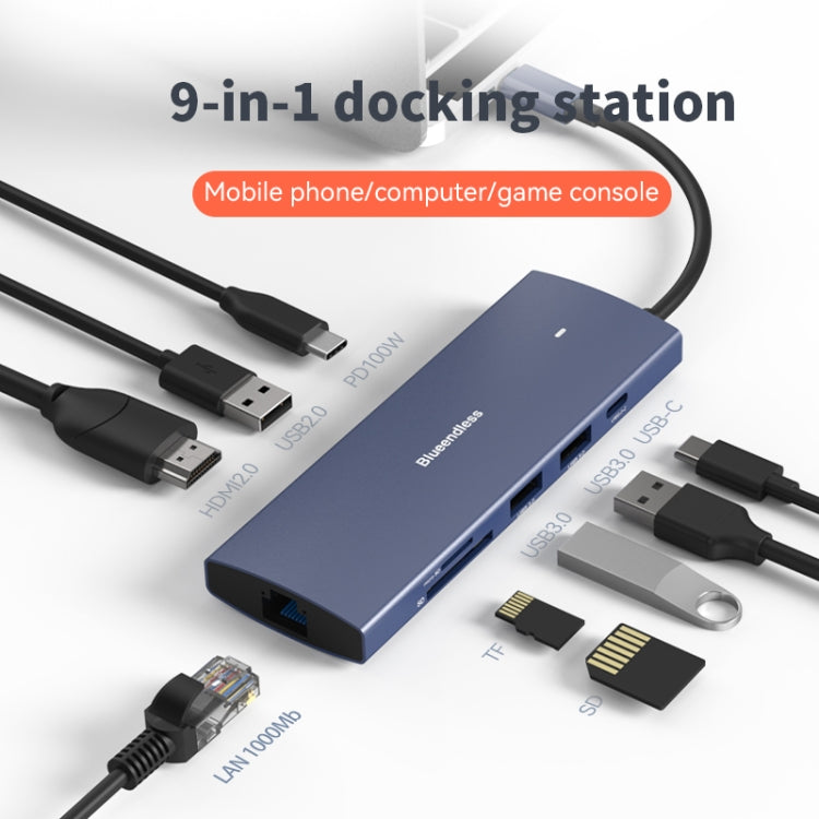 Blueendless 4K60Hz + Gigabit LAN + Data Type-C Docking Station, Spec: 9-in-1 Reading Card Pink
