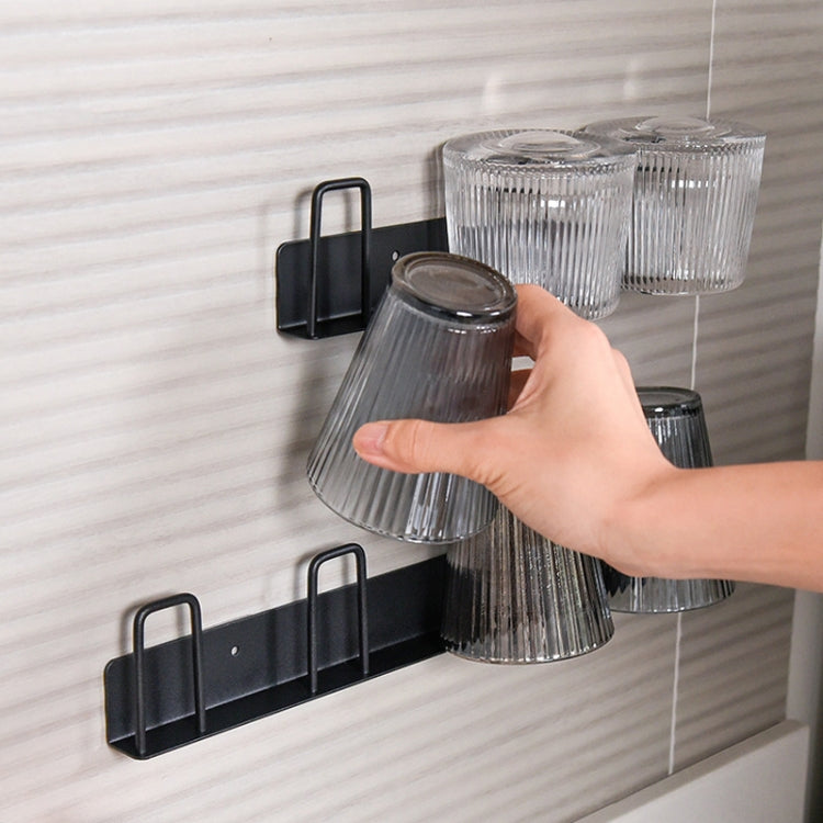 Household Glass Cup Holder Inverted Cup Hanger Bar Free Hole Wall Mounted Drainage Mug Shelf, Color: 3 Position  - Black