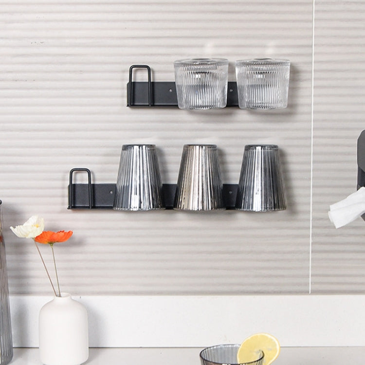 Household Glass Cup Holder Inverted Cup Hanger Bar Free Hole Wall Mounted Drainage Mug Shelf, Color: 3 Position  - Black