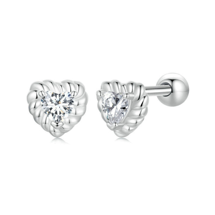 S925 Sterling Silver Threaded Shining Moissanite Heart Earrings - MSE052