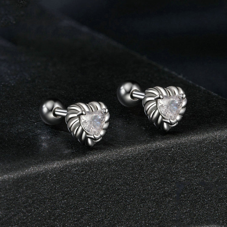 S925 Sterling Silver Threaded Shining Moissanite Heart Earrings - MSE052