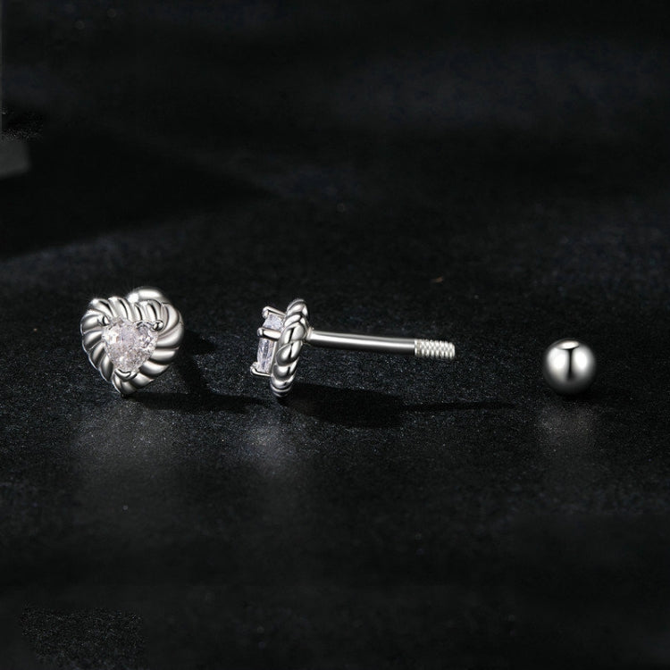 S925 Sterling Silver Threaded Shining Moissanite Heart Earrings - MSE052